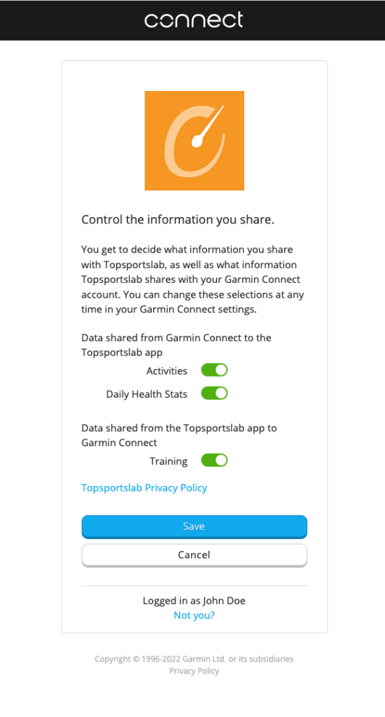 your account to Garmin - TOPSPORTSLAB DOCS